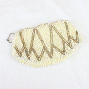 Vintage Beaded Palm Clutch White Silver Made in Belgium Zipper Closure PU67